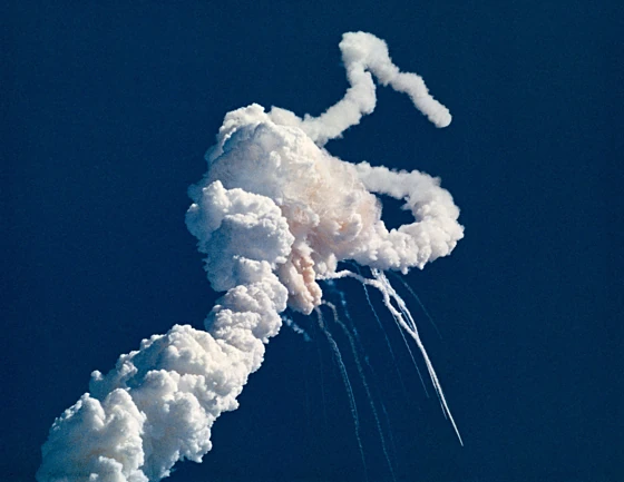 The explosion of the Challenger space shuttle, 1986